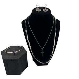 Religious‎ Inspirational Cross Jewelry Lot 5 Pieces Earrings Necklace Bracelet